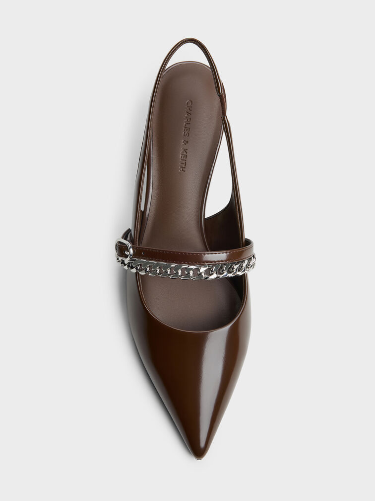 Georgie Chain Slingback Kitten Heels, Dark Brown, hi-res