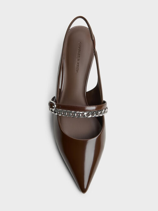 Georgie Chain Slingback Kitten Heels, Dark Brown, hi-res