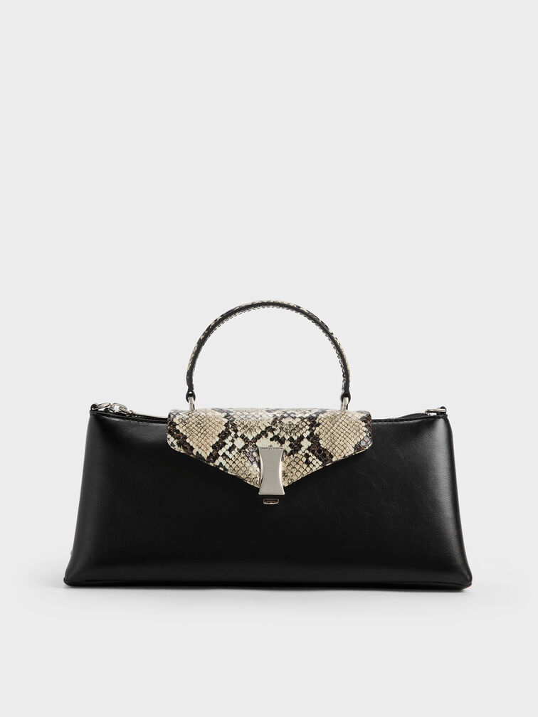 Lilibet Snake-Print Elongated Top Handle Bag, Animal Print Natural, hi-res