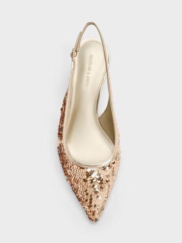 Ruthie Sequinned Slingback Pumps, Gold, hi-res