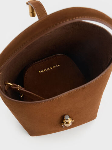 Cesia Metallic-Accent Bucket Bag, Pecan Brown, hi-res