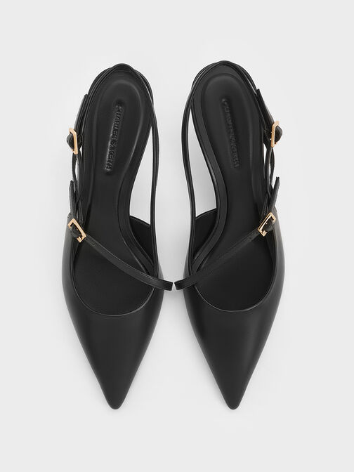 Wynn Buckled Sculptural-Heel Slingback Pumps, Black, hi-res