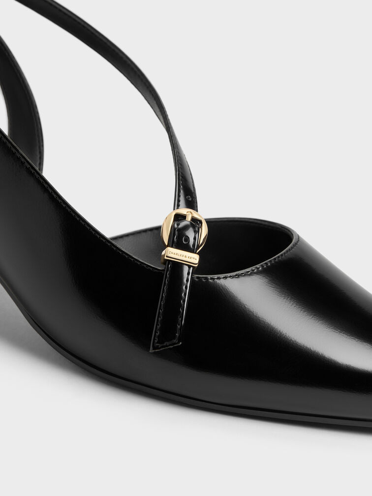 Asymmetric D'Orsay Slingback Pumps, Black Boxed, hi-res