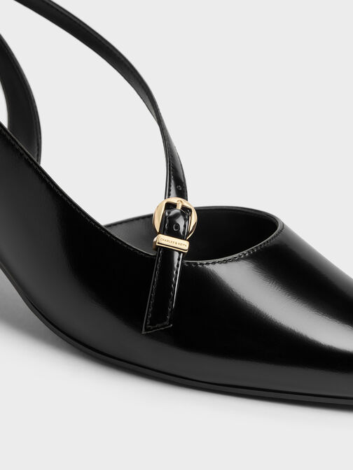 Asymmetric D'Orsay Slingback Pumps, Black Boxed, hi-res