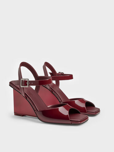 Patent Translucent-Heel Wedges, Burgundy, hi-res