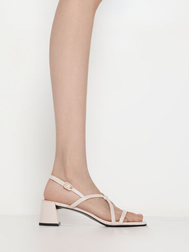 Strappy Block-Heel Slingback Sandals, Cream, hi-res