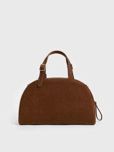 Vega Faux Suede Bowling Bag, Pecan Brown, hi-res