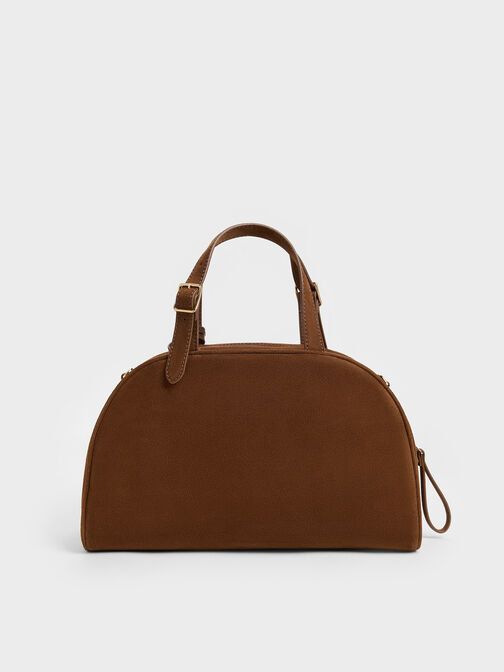 Vega Faux Suede Bowling Bag, Pecan Brown, hi-res