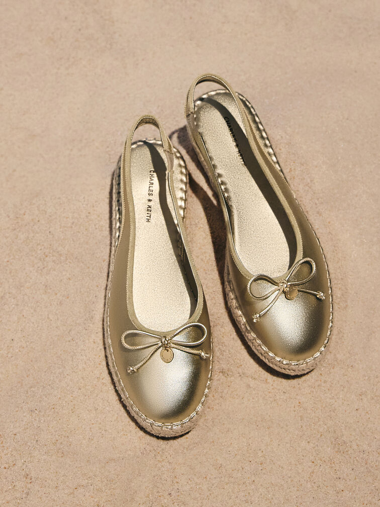 Pearlescent Bow Slingback Espadrilles, Gold, hi-res