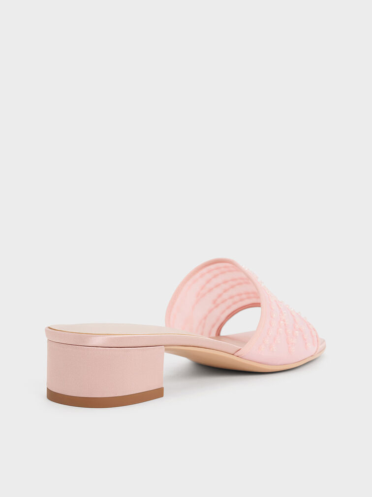 Mesh Sequinned Block-Heel Mules, Nude, hi-res