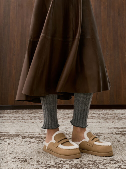 Furry Flatform Mules, Sand, hi-res