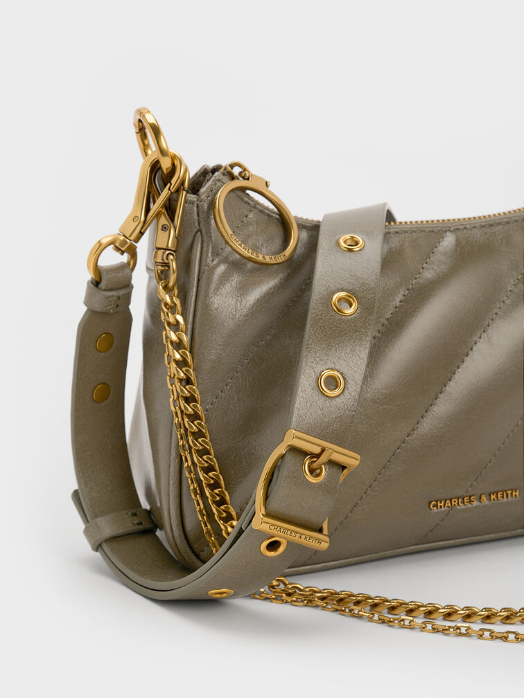 Philomena Double-Chain Crossbody Bag, Deep Olive, hi-res
