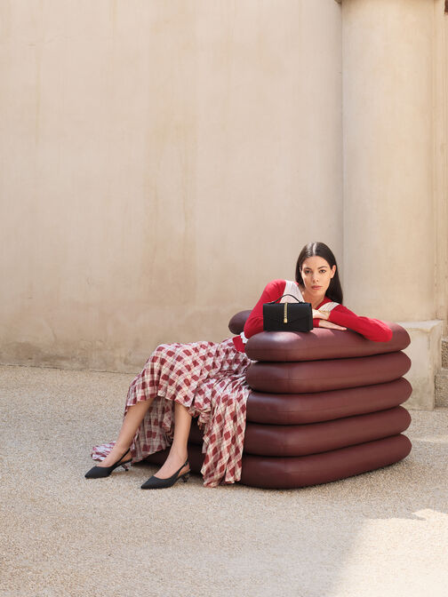 حذاء سلينغ باك (بامبس) ساتان, أسود خشن, hi-res