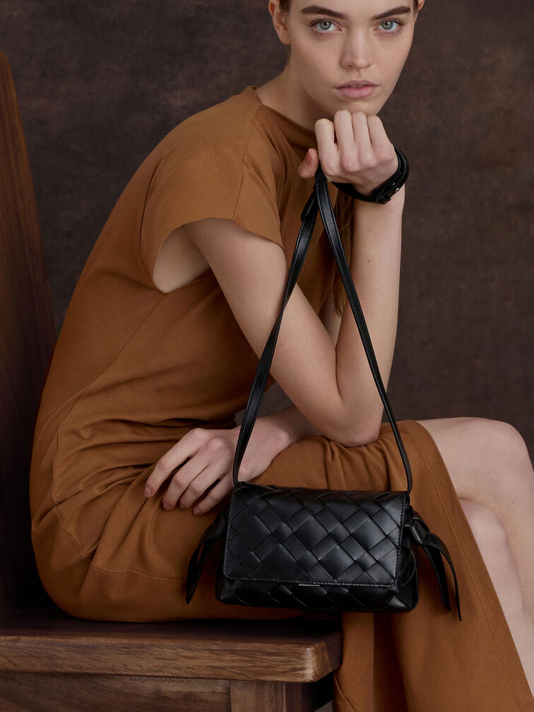 Ivette Woven Crossbody Bag, Noir, hi-res