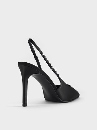 حذاء فلوريس مفتوح من الخلف مزين بحزام مرصّع بالأحجار من بوليستر معاد تدويره, أسود, hi-res