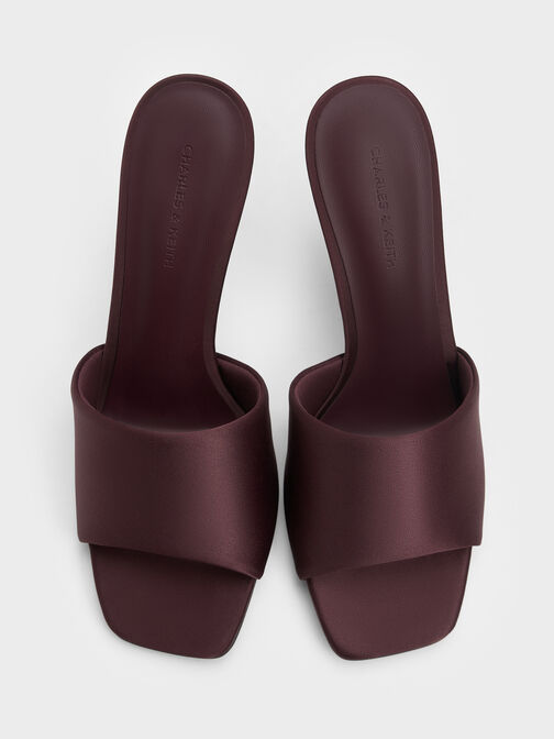 Satin Crystal Ball-Heel Mules, Burgundy, hi-res