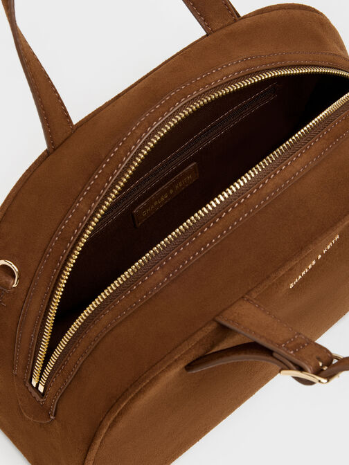 Vega Faux Suede Bowling Bag, Pecan Brown, hi-res