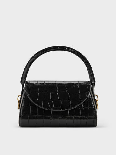 Kaila Croc-Effect Top Handle Bag, Black Croco, hi-res