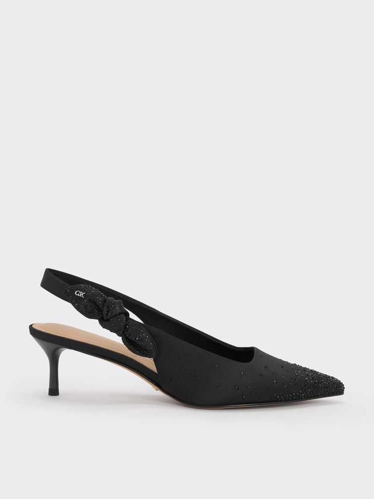 Jayce Crystal Slingback Kitten Heels, Black Textured, hi-res