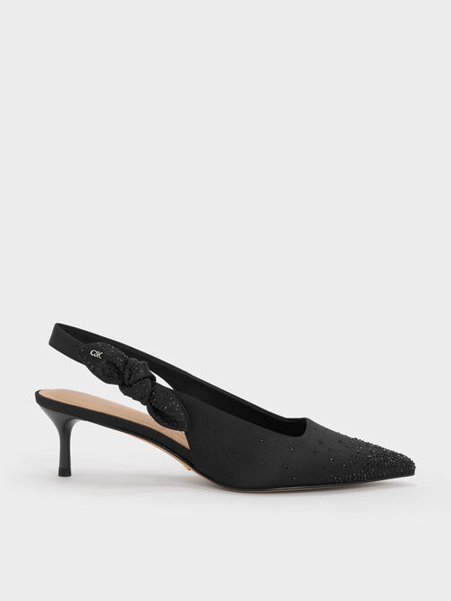 Jayce Crystal Slingback Kitten Heels, Black Textured, hi-res