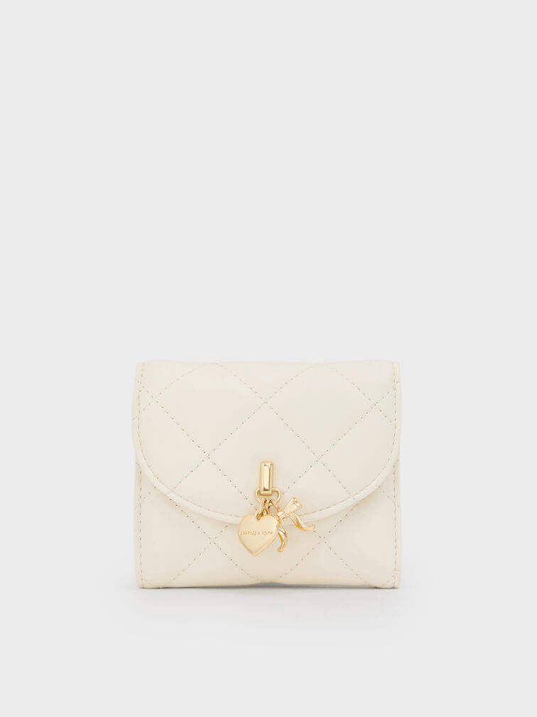 Arrietty Quilted Curved-Flap Wallet, Cream, hi-res