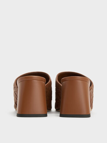 Ivette Woven Heeled Mules, Brown, hi-res
