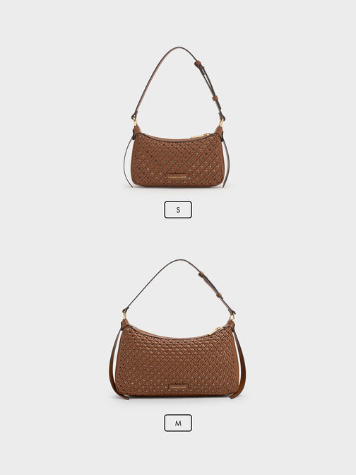 Mini Calla Woven Shoulder Bag, Chocolate, hi-res
