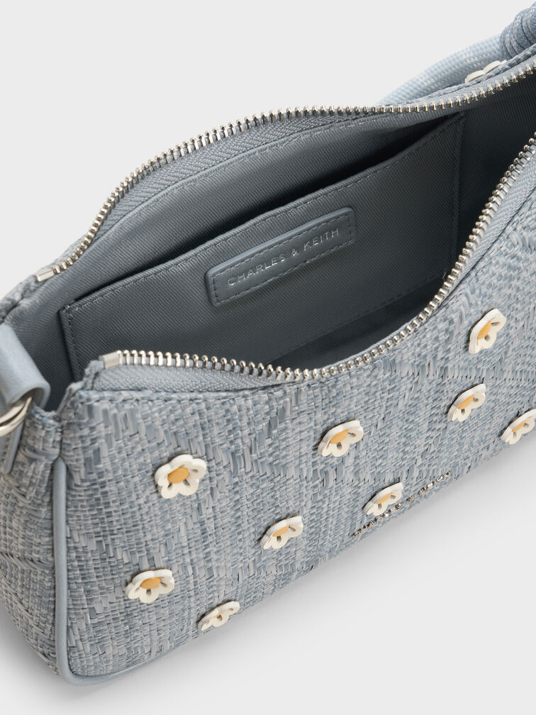 Philomena Raffia Flower Crossbody Bag, Misty Blue, hi-res