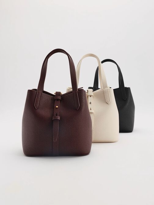 شنطة دلو بريل بجلد معاد تدويره بيد مزدوجة, أسود, hi-res