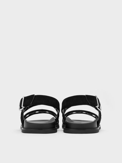 Faux Suede Grommet Slingback Sandals, Black Textured, hi-res