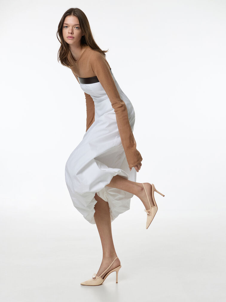 Venetia Mesh Bow Pointed Slingback Pumps, Nude, hi-res