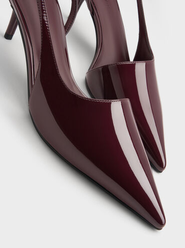 Patent Pointed Slingback Pumps, Burgundy, hi-res