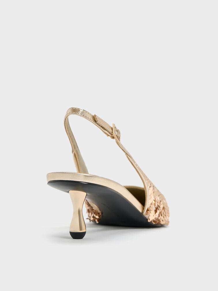 Ruthie Sequinned Slingback Pumps, Gold, hi-res