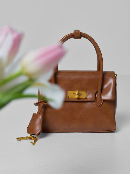 Mini Kerry Turn-Lock Tote Bag, Distressed Tan, hi-res