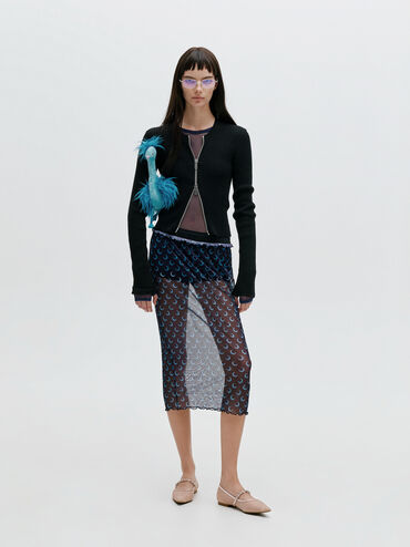 Lace & Satin Crystal Mary Jane Flats, Nude, hi-res