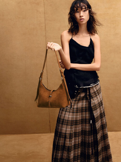Lark Studded Belted Shoulder Bag, Sienna Brown, hi-res