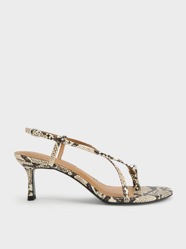 Raina Snake-Print Toe-Ring Heeled Sandals, Animal Print Natural, hi-res