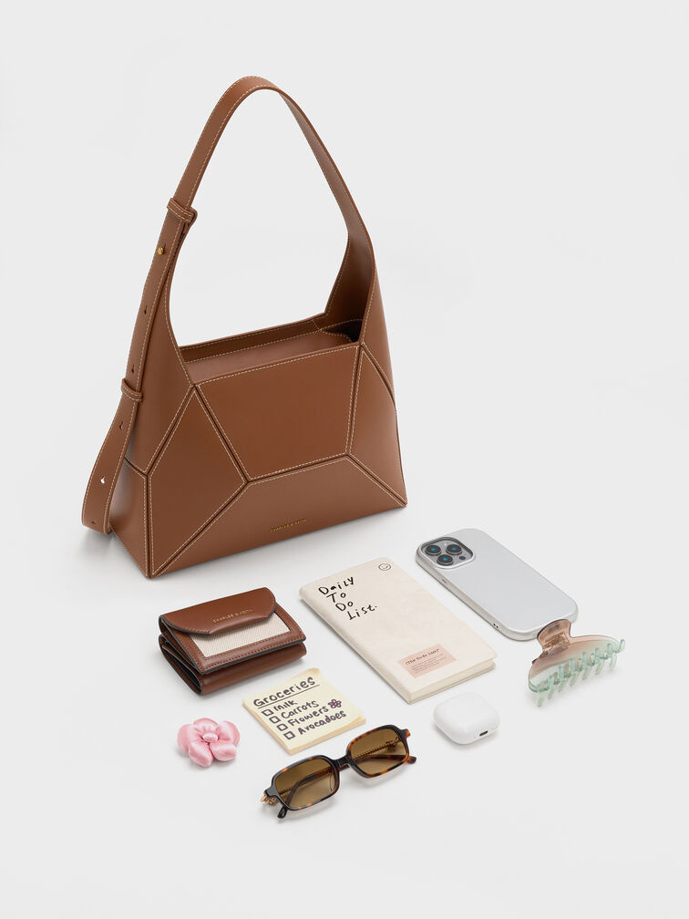 Nasrin Geometric Hobo Bag, Chocolate, hi-res