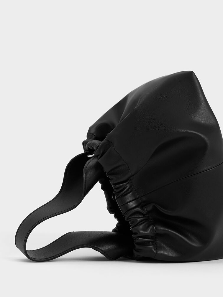 Ally Ruched Chain-Handle Bag, Noir, hi-res