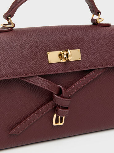 Tricha Knotted-Belt Top Handle Bag, Wineberry Red, hi-res