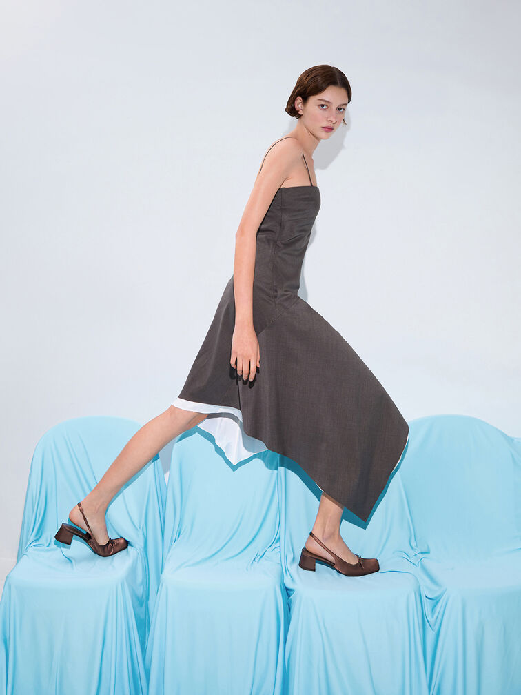 Sadira Satin Slingback Pumps, Dark Brown, hi-res