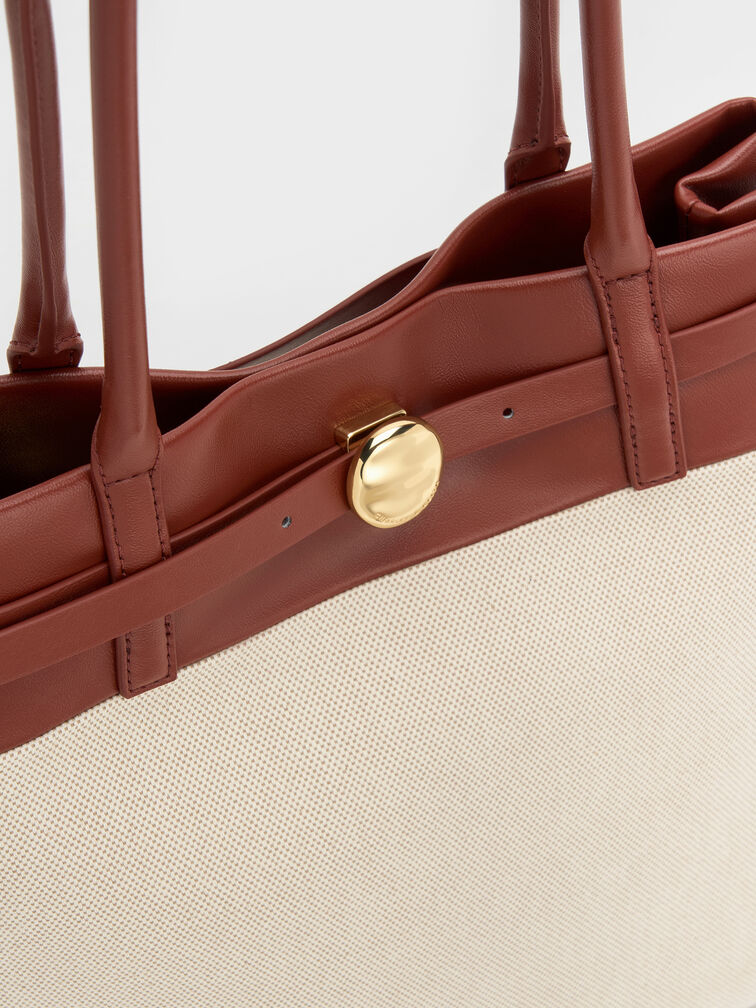 Behn Canvas Belted Tote Bag, Brick, hi-res