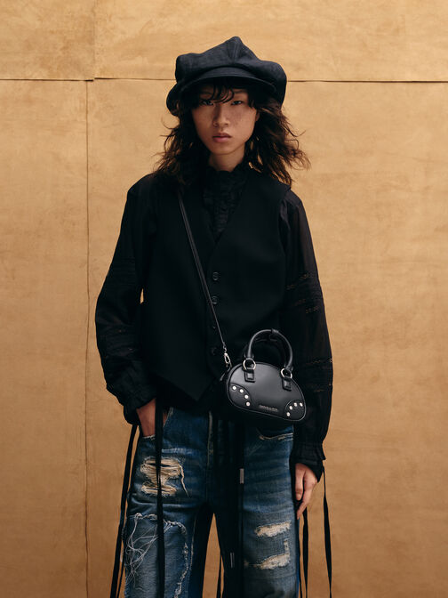 Bobbie Studded Top Handle Bag, Noir, hi-res
