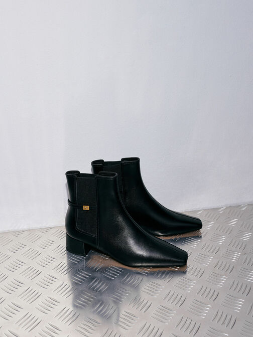 Georgina Leather Tapered Ankle Boots, Black, hi-res