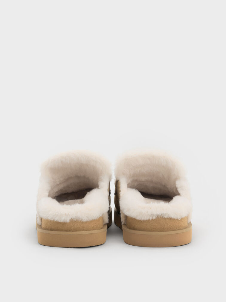 Furry Flatform Mules, Sand, hi-res