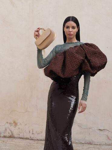 حقيبة إيليان من الساتان, شامباني, hi-res