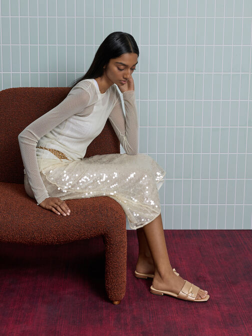 صنادل سلايد من الساتان, ذهبي, hi-res