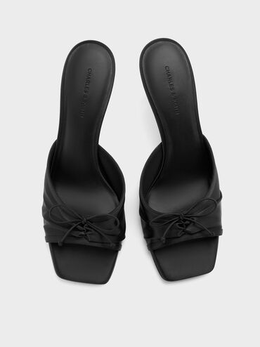 Sadira Satin Heeled Mules, Black Textured, hi-res