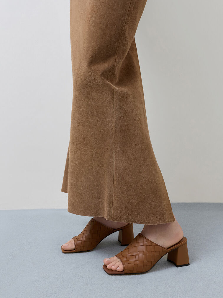 Ivette Woven Heeled Mules, Caramel, hi-res