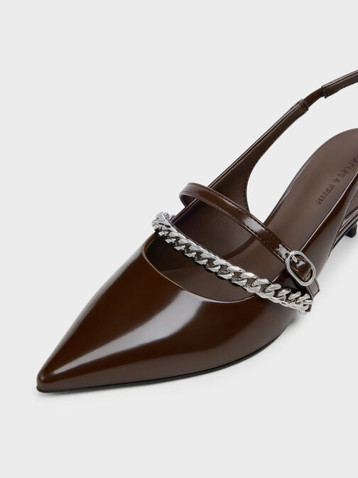 Georgie Chain Slingback Kitten Heels, Dark Brown, hi-res